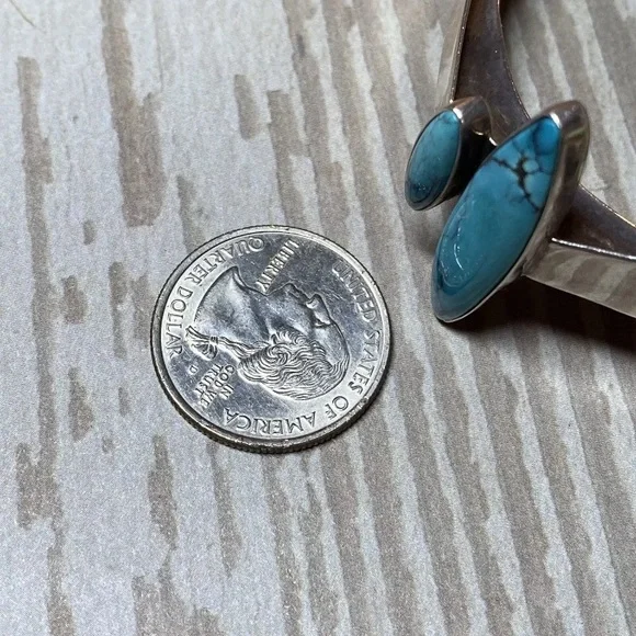 Vintage mod blue turquoise sterling silver cuff bracelet